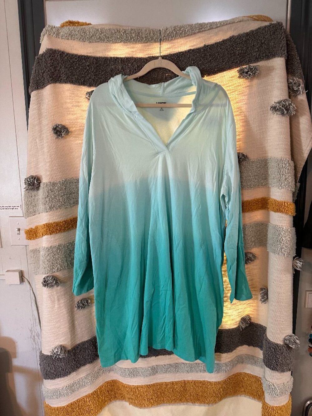 Lands' End Women's Plus Size 2X Ombre Hooded Swimsuit Beach Cover-Up Dress